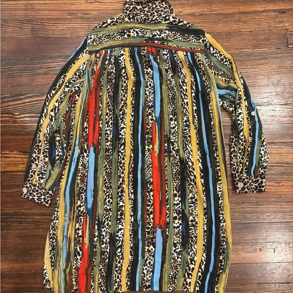 John Mark Women Leopard Abstract Button Down Shirt Dress Sz M Roll Tab Sleeve - Picture 2 of 9